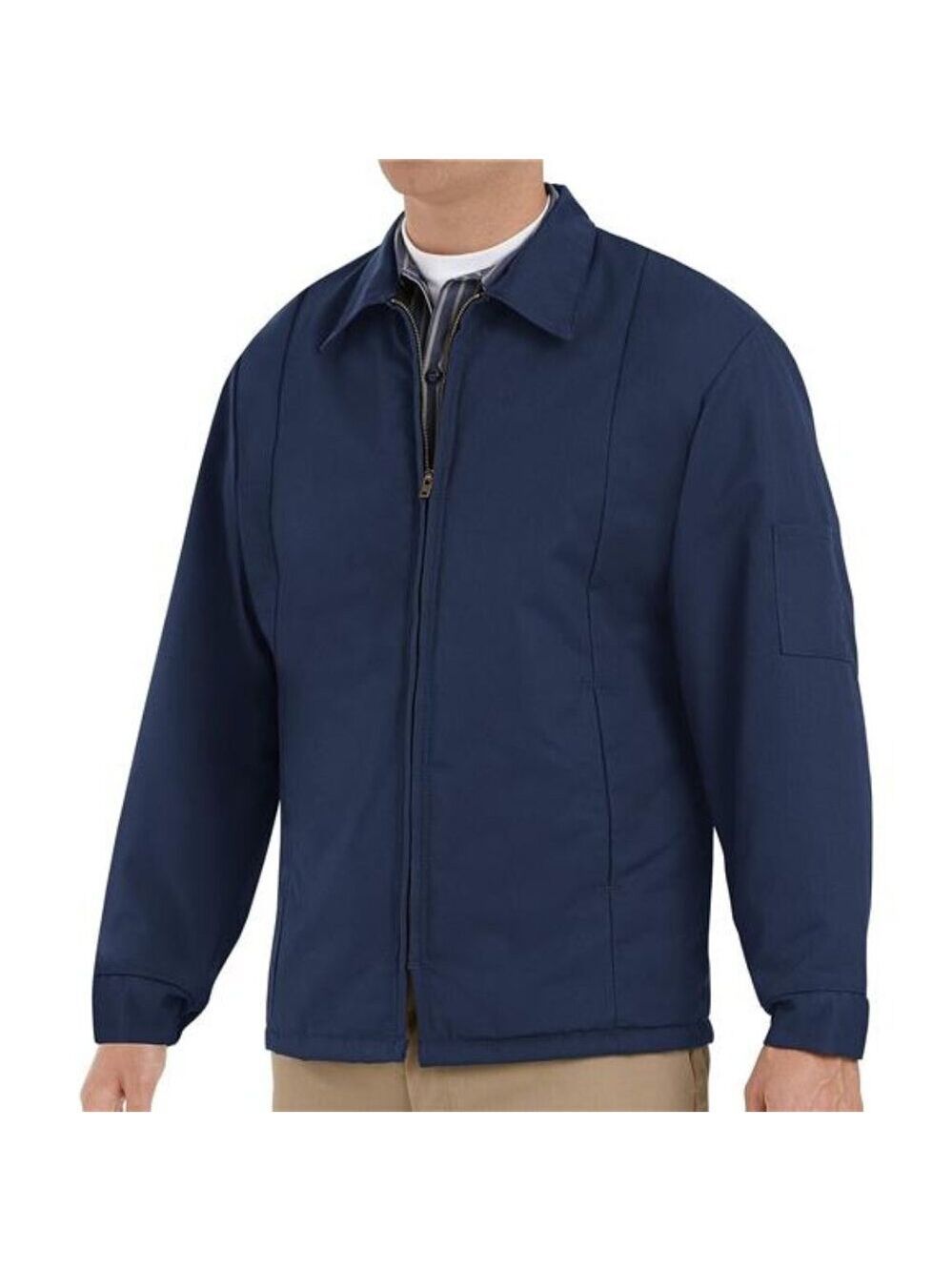 Mens Work Jacket Quilted Lined Hip Length Utility Sleeve Pockets Warm Durable
